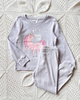 بلوز شلوار یاسی نخی طرح یونیکورن h&m