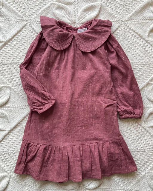 نمای روبرو پیراهن دخترانه گلبهی لینن طرح یقه ب ب primark| اسکایتاپ مرجع تخصصی خرید لباس بچگانه