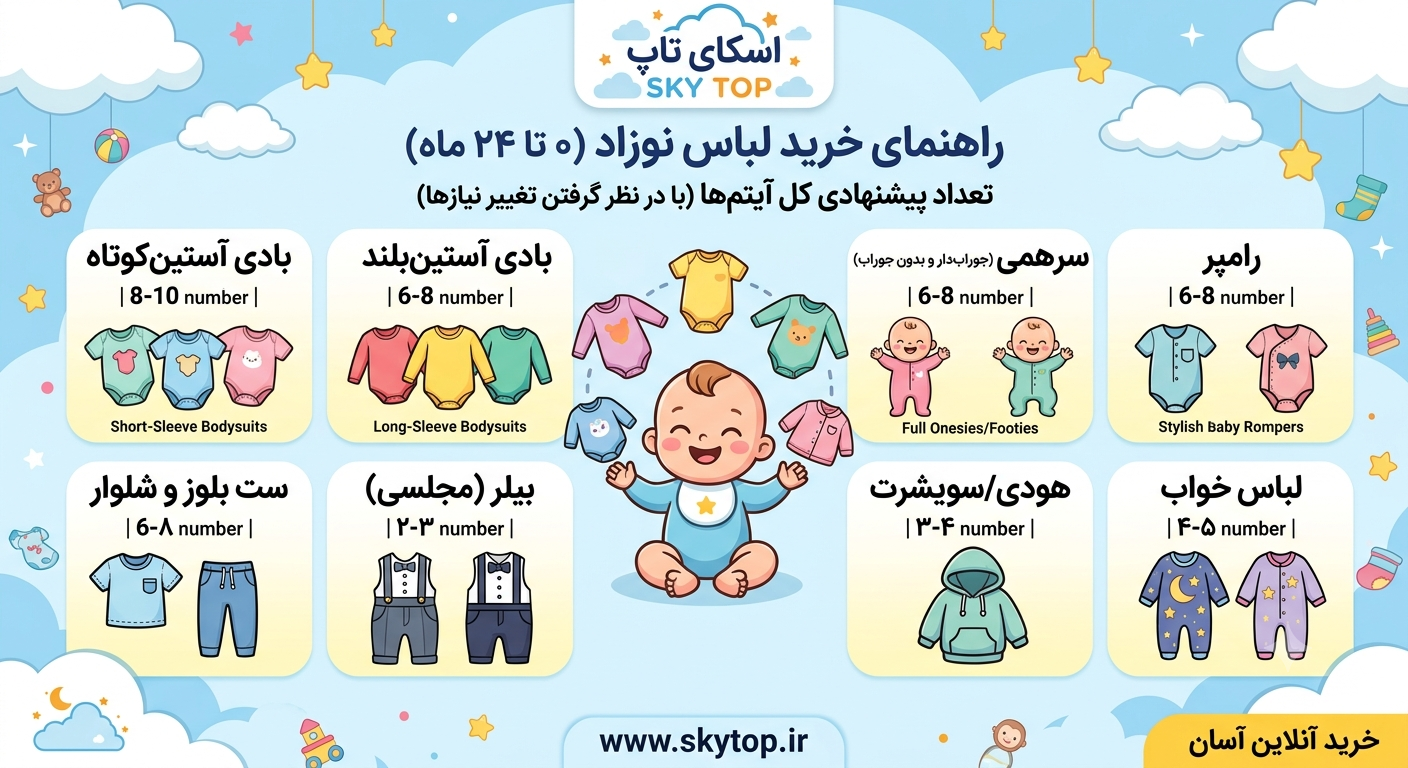 جدول تعداد کل هر آیتم برای کل دورهٔ ۰ تا ۲۴ ماه | اسکای تاپ مرجع تخصصی خرید لباس بچگانه