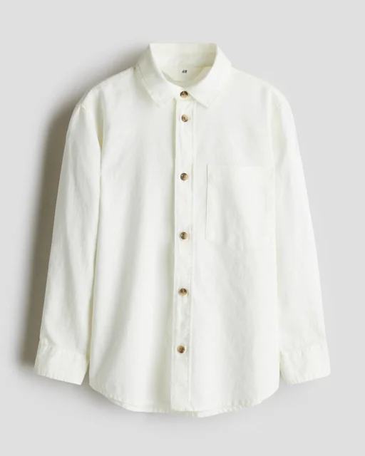 نمای روبرو پیراهن پسرانه سفید لینن h&m