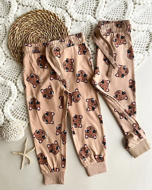 شلوار نخی قهوه ای طرح پلنگ h&m