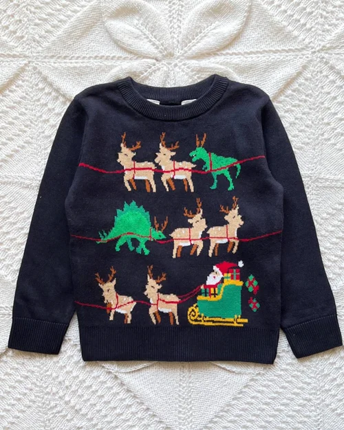 بلوز بافت سورمه ای طرح سورتمه h&m