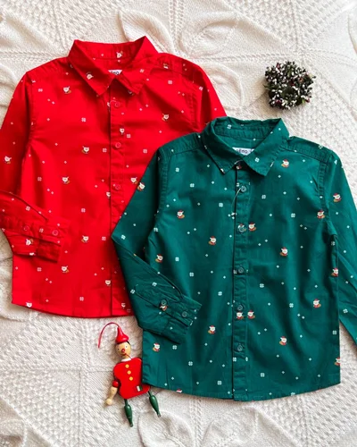 پیراهن نخی سبز/قرمز طرح بابانوئل Gemo