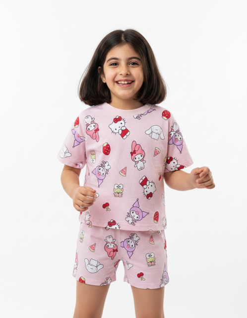 روی مانکن ست تیشرت شلوارک دخترانه نخی Hello Kitty و کرومی | اسکایتاپ مرجع تخصصی خرید لباس بچگانه