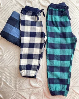 شلوار نخی سبز/سفید/آبی طرح چهارخونه h&m