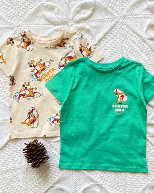 تیشرت نخی کرم / سبز طرح هاپو sinsay