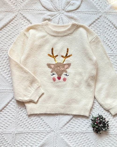 بلوز بافت کرم طرح گوزن sfera