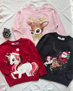 بلوز بافت قرمز/صورتی/زغالی طرح یونیکورن/گوزن/بابانوئل h&m