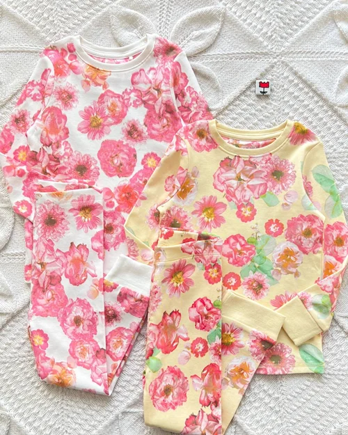 بلوز شلوار نخی زرد/سفید طرح گلدار next