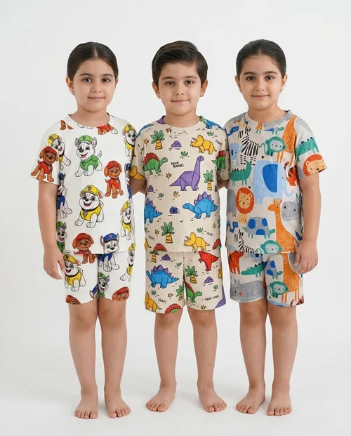 تیشرت شلوارک سفید/کرم نخی طرح سگ نگهبان/دایناسور/حیوانات KOALA