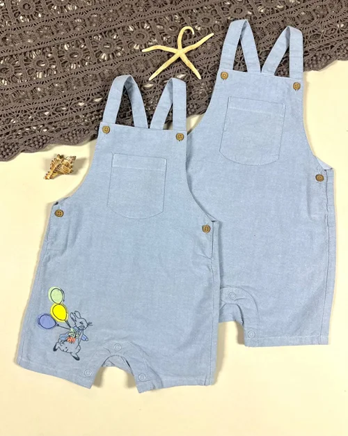 بیلر کتان نخ آبی طرح خرگوش و بادکنک