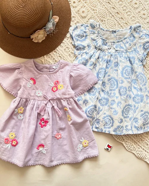 پیراهن نخی یاسی / سفید طرح گلدار Max