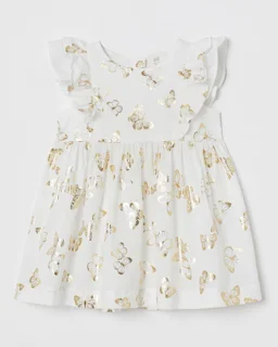 پیراهن نخی سفید طرح پروانه طلایی h&m