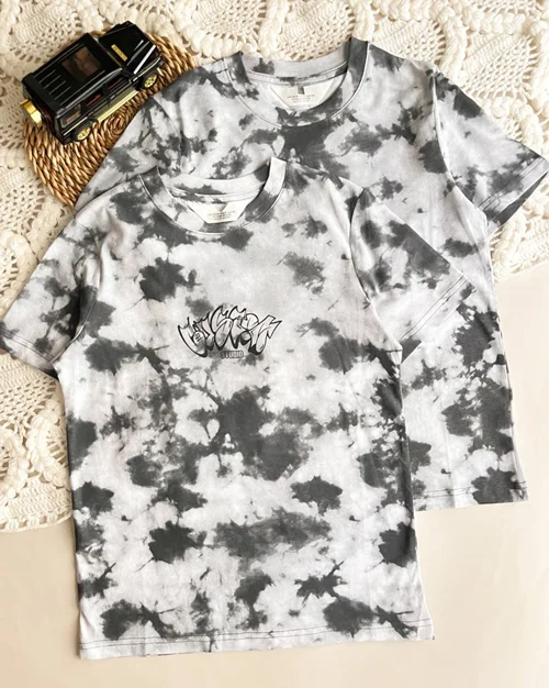 تیشرت نخی سفید سیاه طرح ابر و بادی h&m