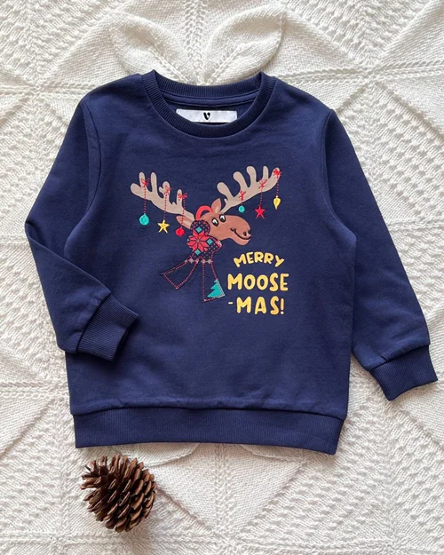 بلوز تو پنبه ای سرمه ای طرح گوزن V