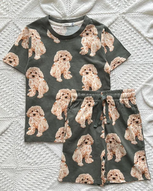 تیشرت شلوارک‌ نخی سبز طرح سگ پشمالو next