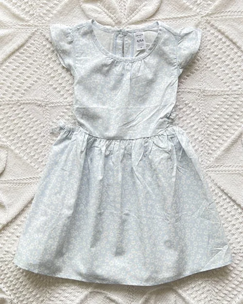 پیراهن کتان نخی آبی طرح گلدار carters