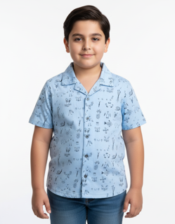 پیراهن آبی نخی طرح حیوانات ریز jack & jones
