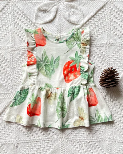 تاپ نخی سفید شیری طرح هاوایی توت فرنگی next