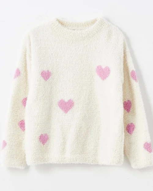 بلوز بافت موهردار کرم طرح قلب Lc waikiki