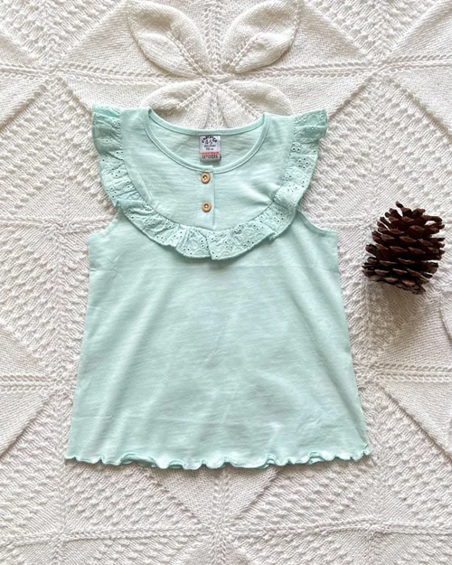 تاپ نخی سبز آبی طرح خامه دوزی charanga