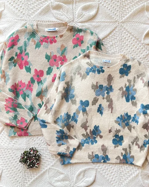 بلوز بافت کرم طرح گل دار mayoral