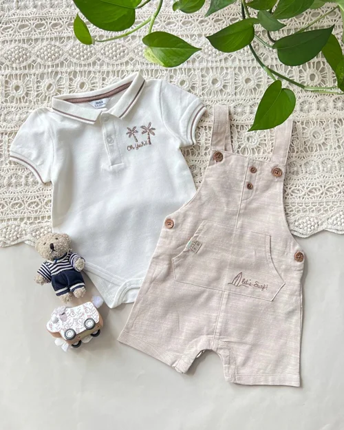 بیلر کتان کرم  بادی نخی سفید طرح نخل max