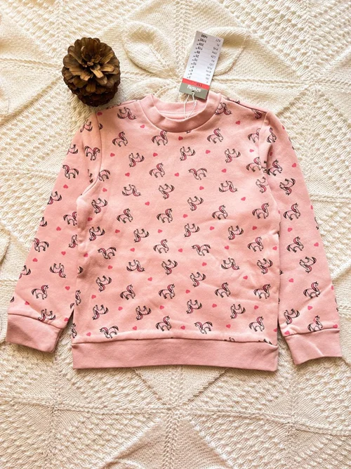 بلوز تو پنبه ای صورتی طرح یونیکورن ریز sinsay