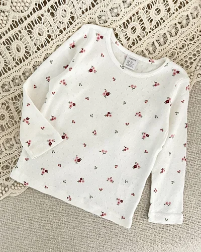 بلوز کبریتی سوزنی سفید طرح گل Lindex