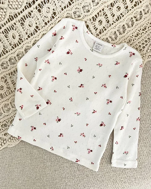 بلوز کبریتی سوزنی سفید طرح گل Lindex