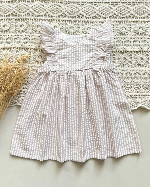 پیراهن نخی کرم راه راه h&m