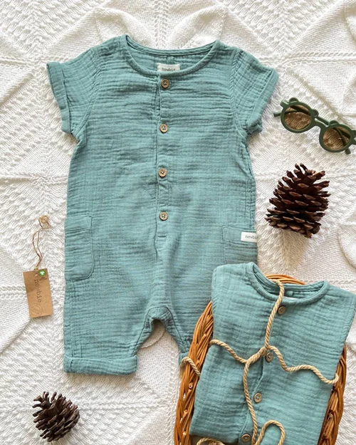 رامپر موسلین سبز آبی newbie