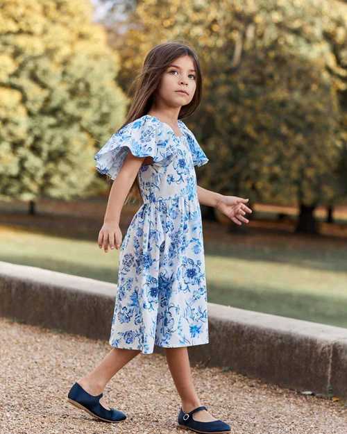 پیراهن نخی سفید آبی گل دار next