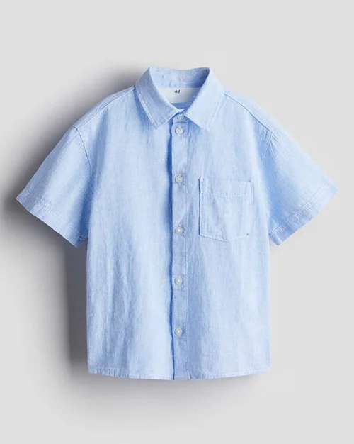 پیراهن آبی روشن نخی طرح راه راه h&m