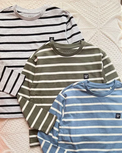 بلوز نخی آبی/سبز/طوسی طرح راه راه Gj