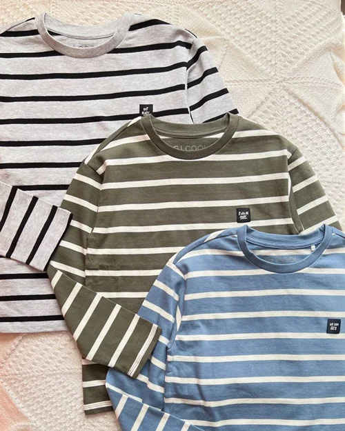 بلوز نخی آبی/سبز/طوسی طرح راه راه Gj