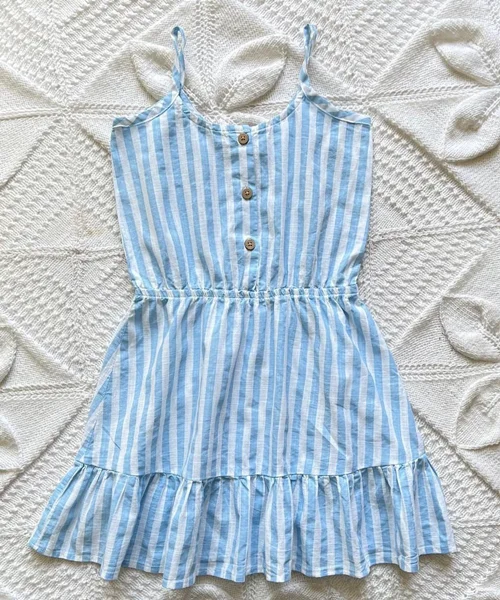 پیراهن نخی آبی راه راه LC waikiki