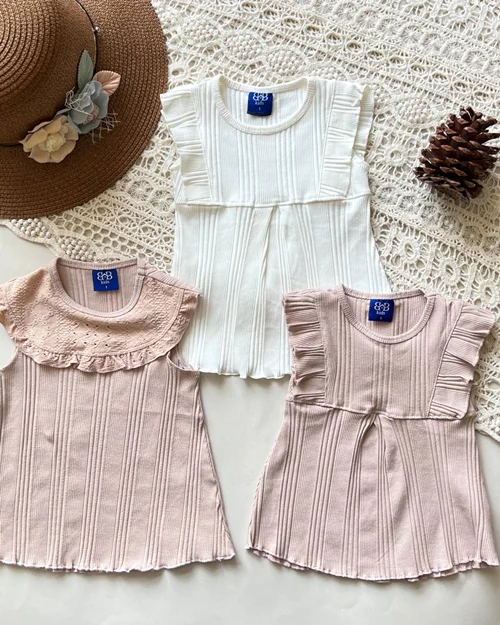 تاپ کبریتی نخی سفید / گلبهی طرح ساده و خامه دوزی