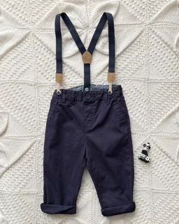 شلوار کتان سورمه ای همراه با ساسبند h&m