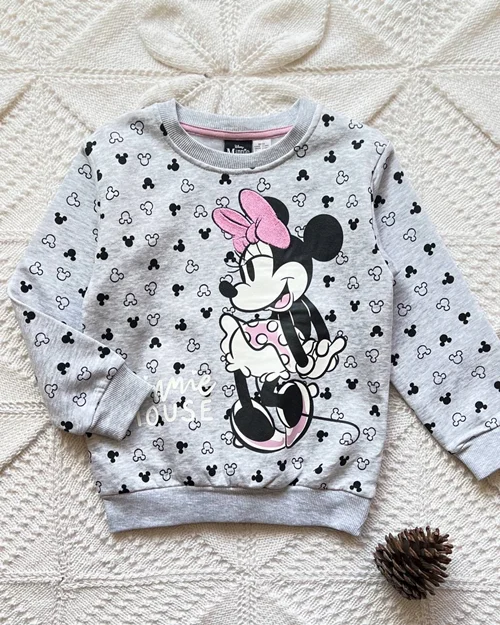بلوز تو پنبه ای طوسی طرح مینی موس Disney