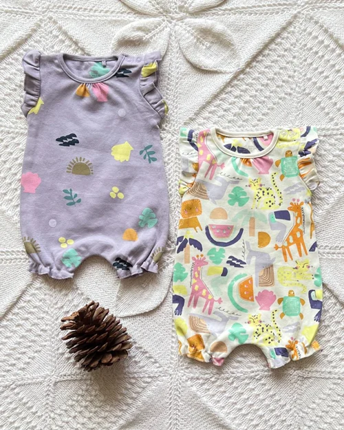 رامپر نخی سفید/بنفش  طرح حیوانات/خورشید next