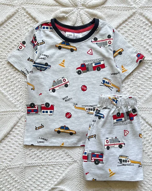 تیشرت شلوارک نخی طرح ماشین anko