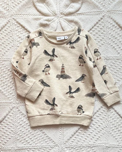 بلوز تو پنبه ای کرم طرح پرنده name it