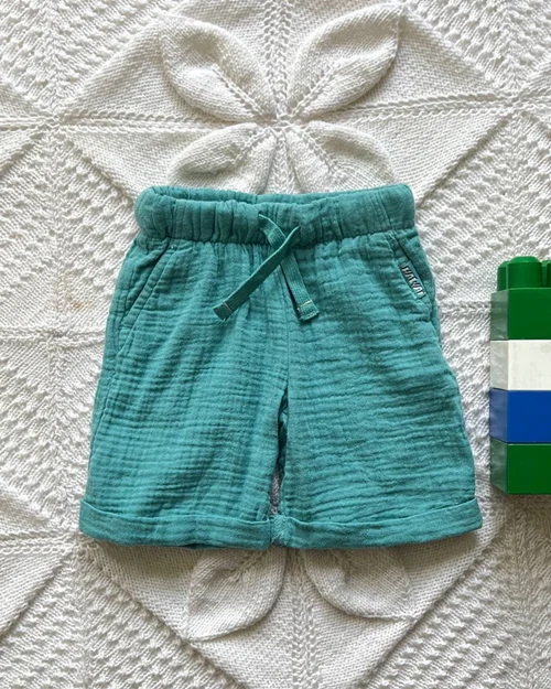 شلوارک نخی سبز آبی موسلین