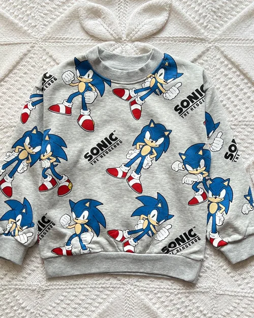 بلوز‌ تو پنبه ای  طوسی طرح سونیک h&m