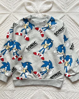 بلوز تو پنبه ای طوسی طرح سونیک h&m