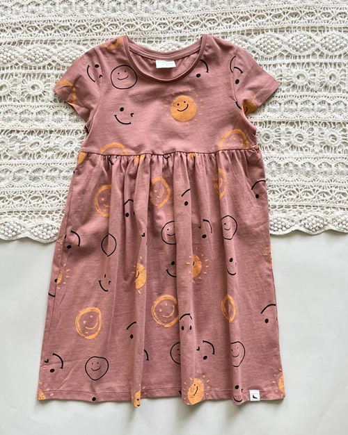 پیراهن نخی آجری طرح لبخند pepco