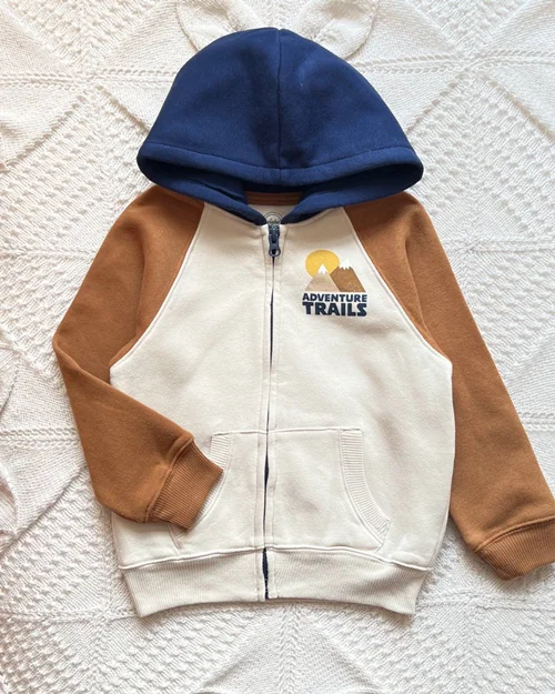 سویشرت تو پنبه ای کرم قهوه ای طرح کوه wonder