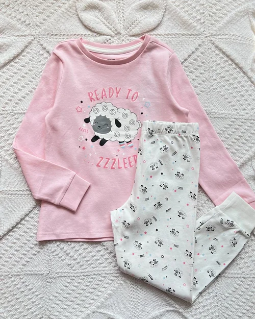 بلوز شلوار نخی صورتی سفید طرح ببعی OVS