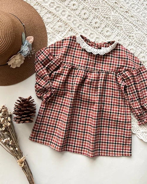 پیراهن نخی زرشکی مشکی چهارخونه next